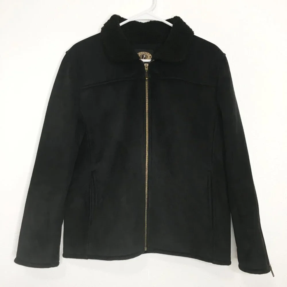 COUNTY CLOTHING CO. Faux Suede Sherpa Lined Zip Up Shearling Jacket Black MEDIUM - Picture 6 of 12
